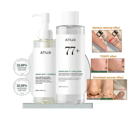 ANUA Heartleaf 77 Soothing Acne Skincare Set – Toner, Lotion, Cleansing Foam & Oil for Clear, Hydrated Skin