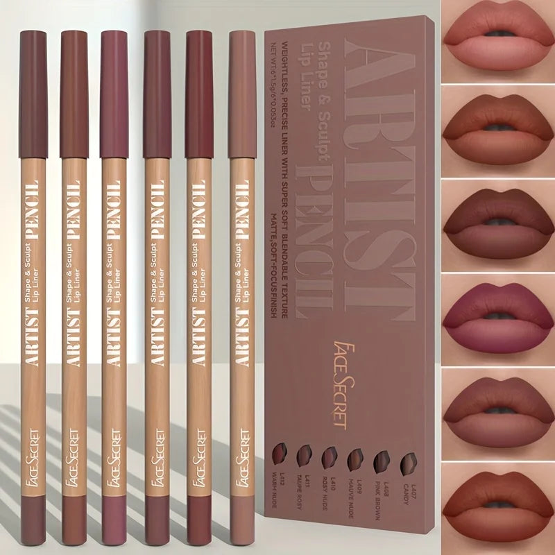 6pcs Velvet Matte Lip Liner Pencils Set – Long-Lasting Precise Lip Definition Collection