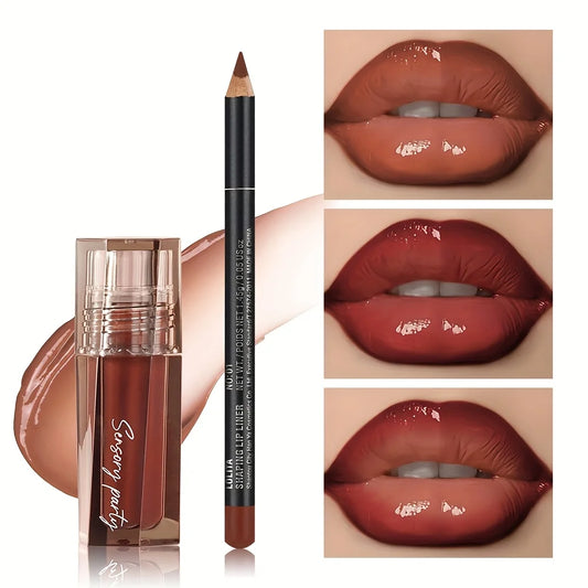 Hydrating Lip Gloss + Lip Liner Kit – Long-Lasting Color & Moisture Lip Set
