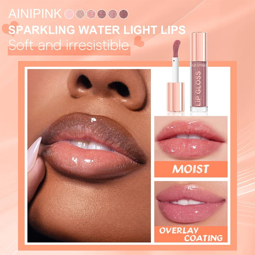 Glitter Lip Gloss Lipstick – Moisturizing Waterproof Lip Tint with High Pigment & Nude Plumper