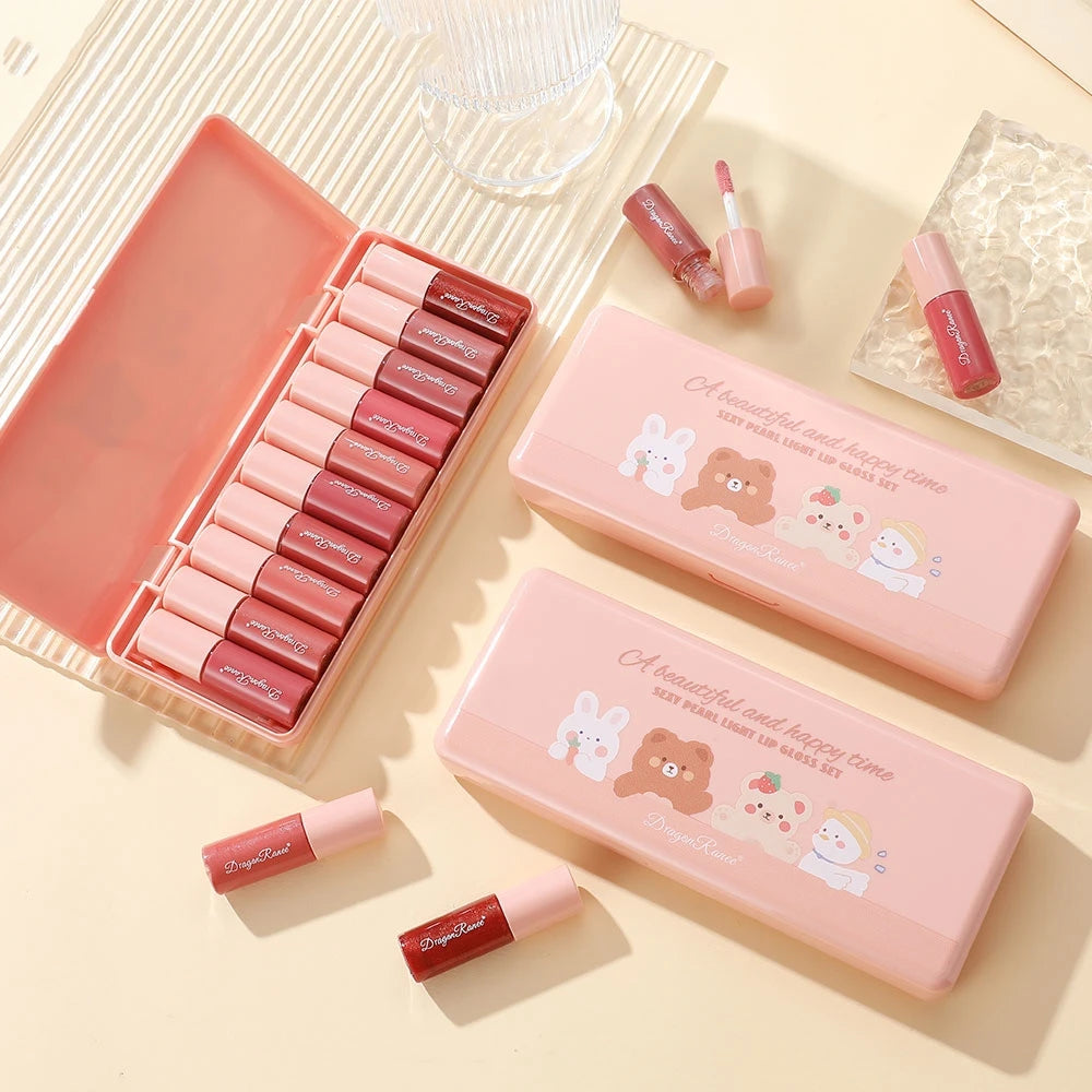 Set of 10 Shimmering Lip Glosses – Hydrating Glossy Lip Color Collection