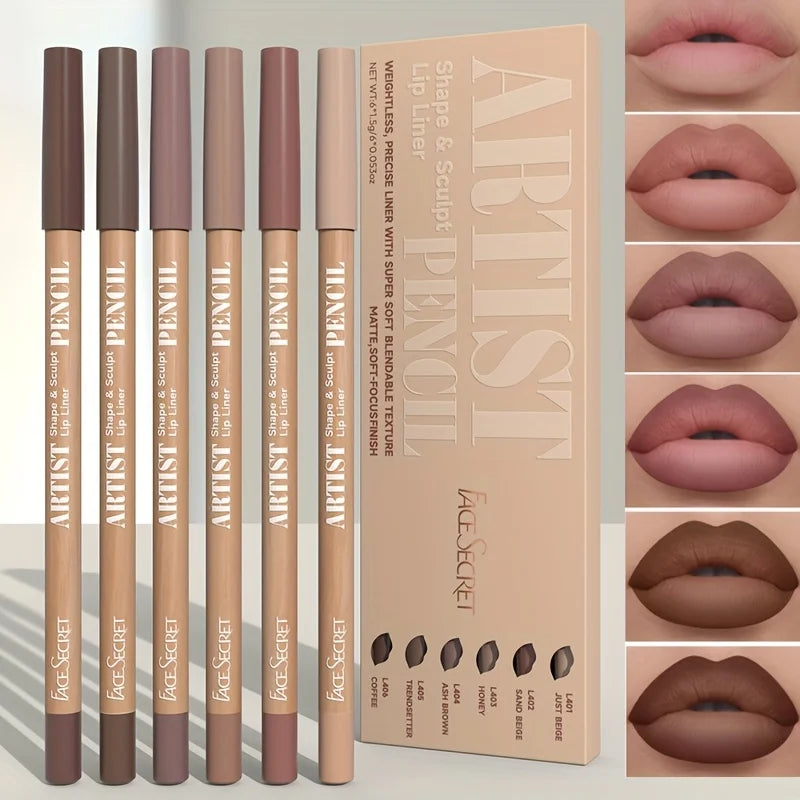 6pcs Velvet Matte Lip Liner Pencils Set – Long-Lasting Precise Lip Definition Collection