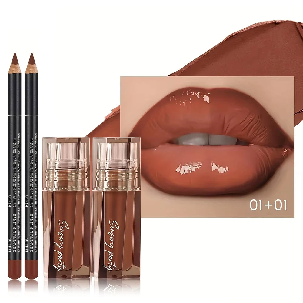 Hydrating Lip Gloss + Lip Liner Kit – Long-Lasting Color & Moisture Lip Set