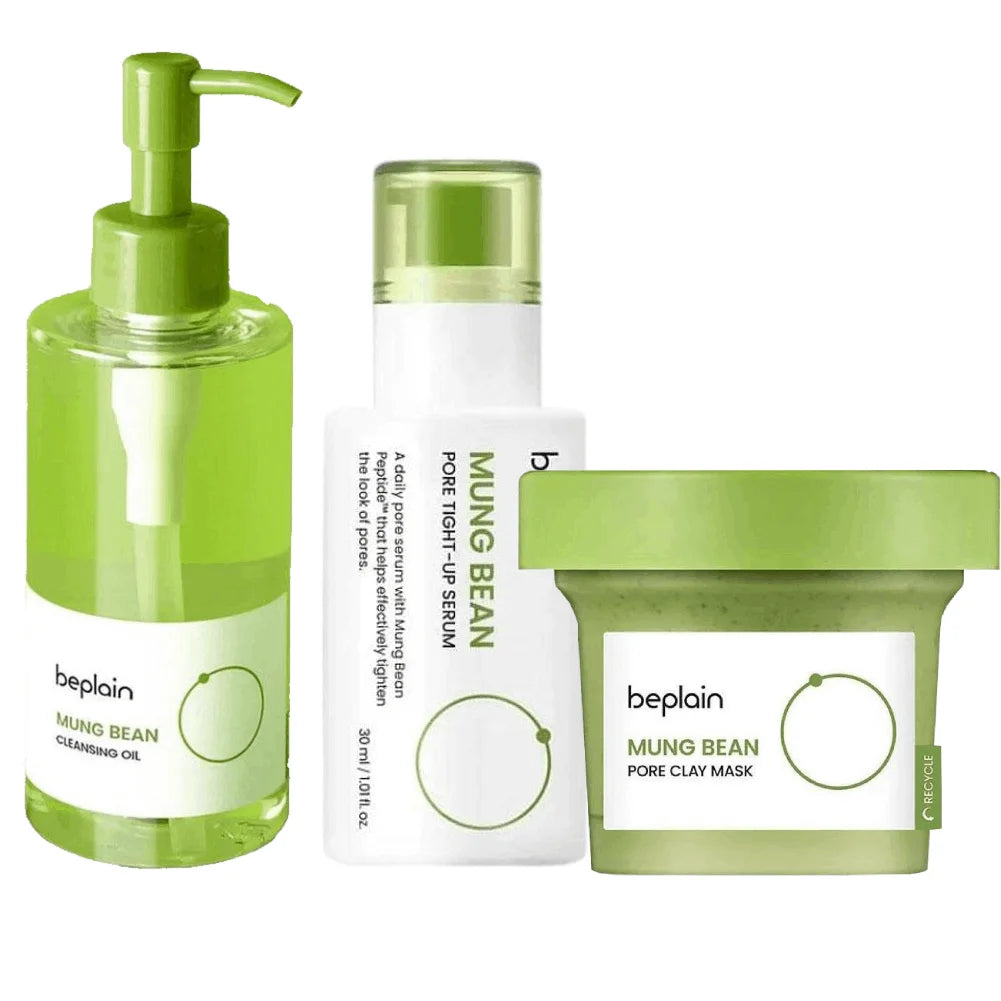 Beplain Mung Bean Pore Clearing Duo - Deep Cleansing Oil & Pore Clay Mask | Korean Skincare Set for Blackhead Removal & Clogged Pores