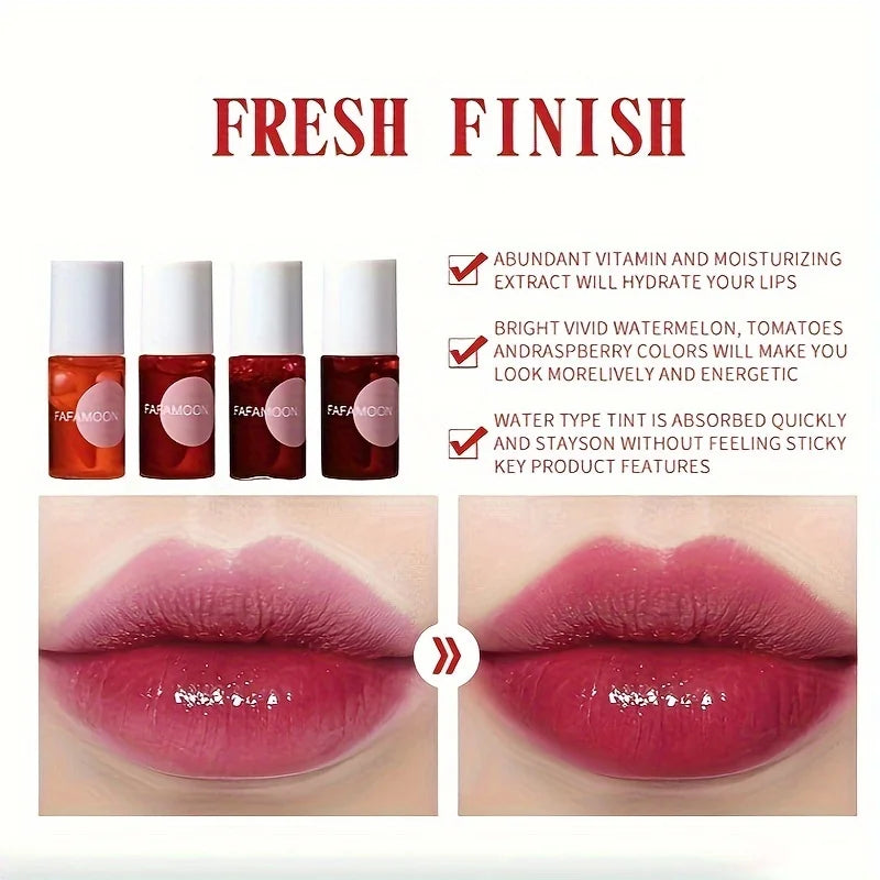 4 Color Fruity Lip Tint Water Gloss Tint – Hydrating Glossy Lip Color Set
