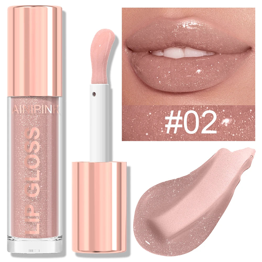 Glitter Lip Gloss Lipstick – Moisturizing Waterproof Lip Tint with High Pigment & Nude Plumper