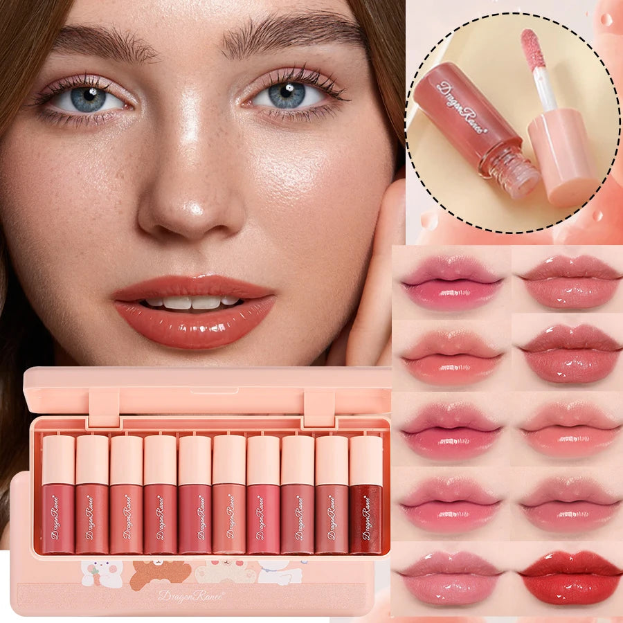 Set of 10 Shimmering Lip Glosses – Hydrating Glossy Lip Color Collection