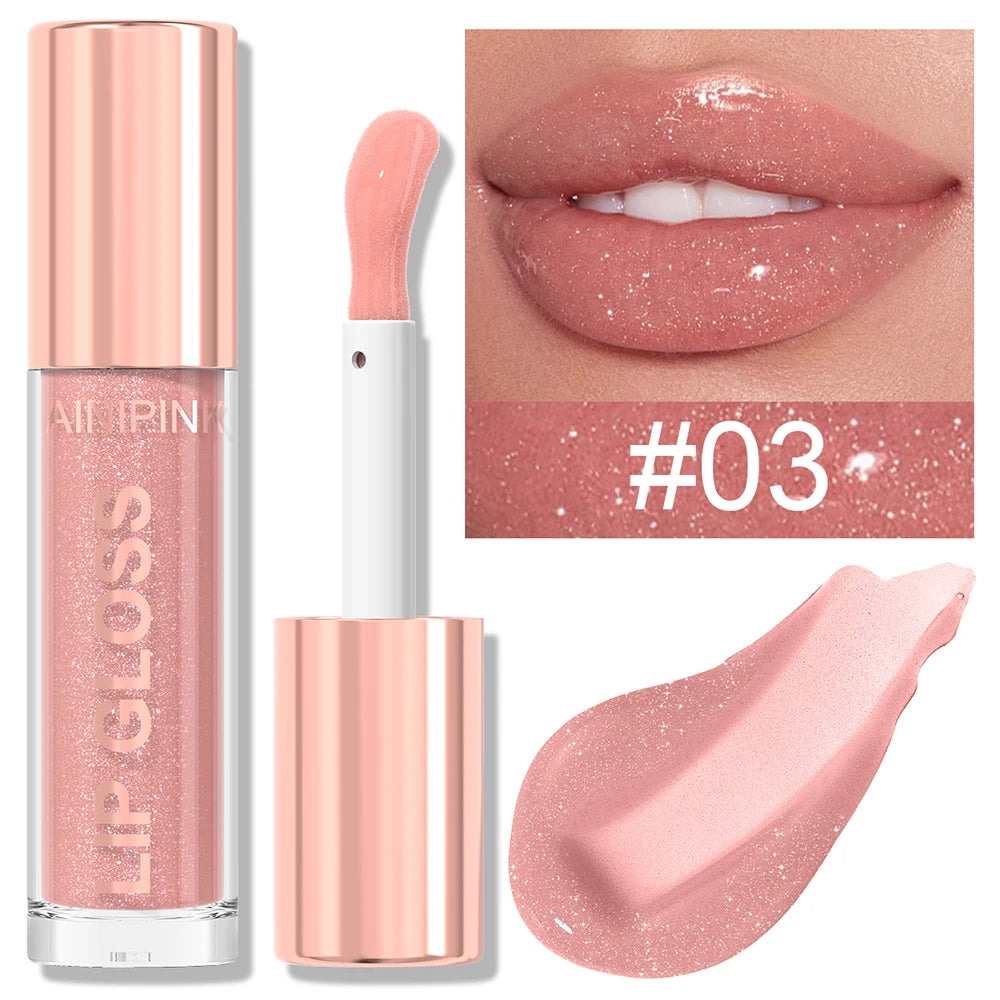 Glitter Lip Gloss Lipstick – Moisturizing Waterproof Lip Tint with High Pigment & Nude Plumper