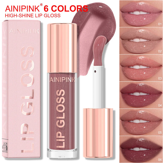 Glitter Lip Gloss Lipstick – Moisturizing Waterproof Lip Tint with High Pigment & Nude Plumper