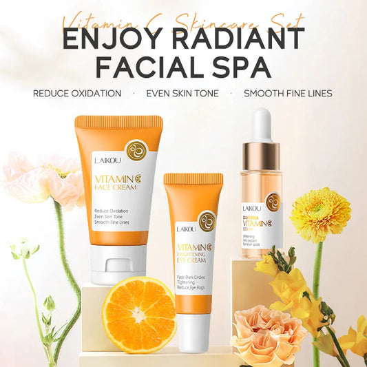 LAIKOU Vitamin C Skincare Set 3pcs – Brightening Face Wash, Serum & Moisturizer