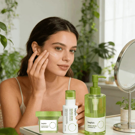 Beplain Mung Bean Pore Clearing Duo - Deep Cleansing Oil & Pore Clay Mask | Korean Skincare Set for Blackhead Removal & Clogged Pores