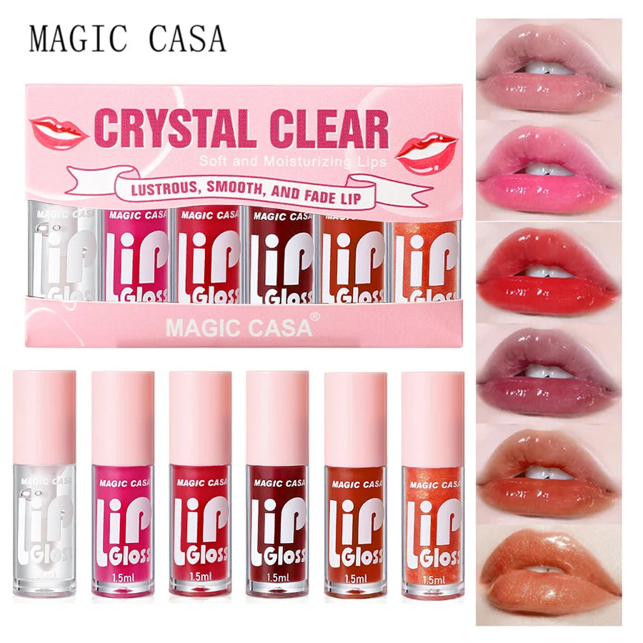 MAGIC CASA 6pcs Hydrating Jelly Lip Oil Set – Moisturizing & Glossy Lip Care