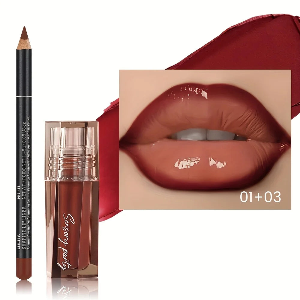 Hydrating Lip Gloss + Lip Liner Kit – Long-Lasting Color & Moisture Lip Set