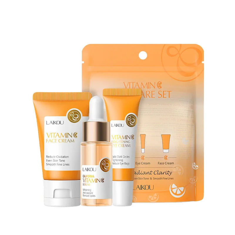 LAIKOU Vitamin C Skincare Set 3pcs – Brightening Face Wash, Serum & Moisturizer