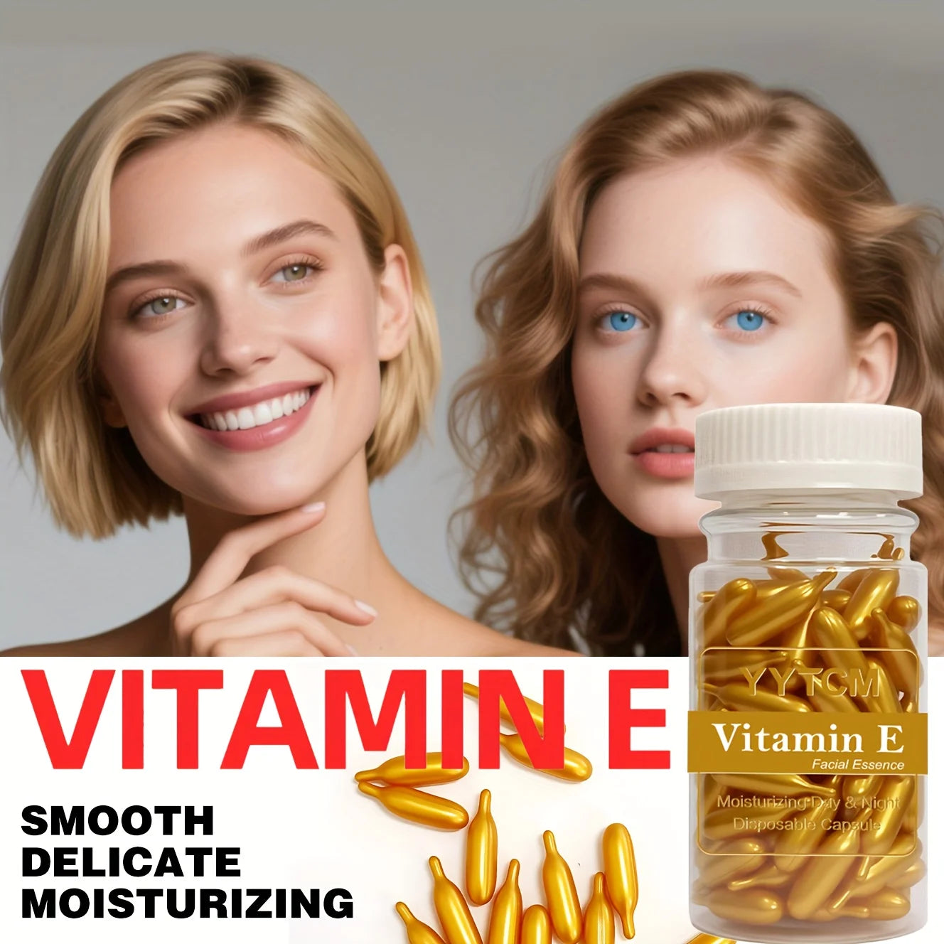 Vitamin E Serum Capsules – Single-Use Hydrating & Moisturizing Facial Essence, 90 Capsules