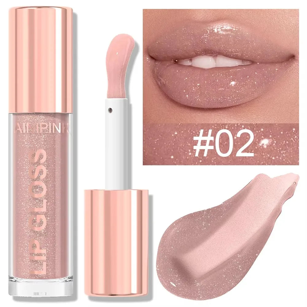 Glitter Lip Gloss Lipstick – Moisturizing Waterproof Lip Tint with High Pigment & Nude Plumper