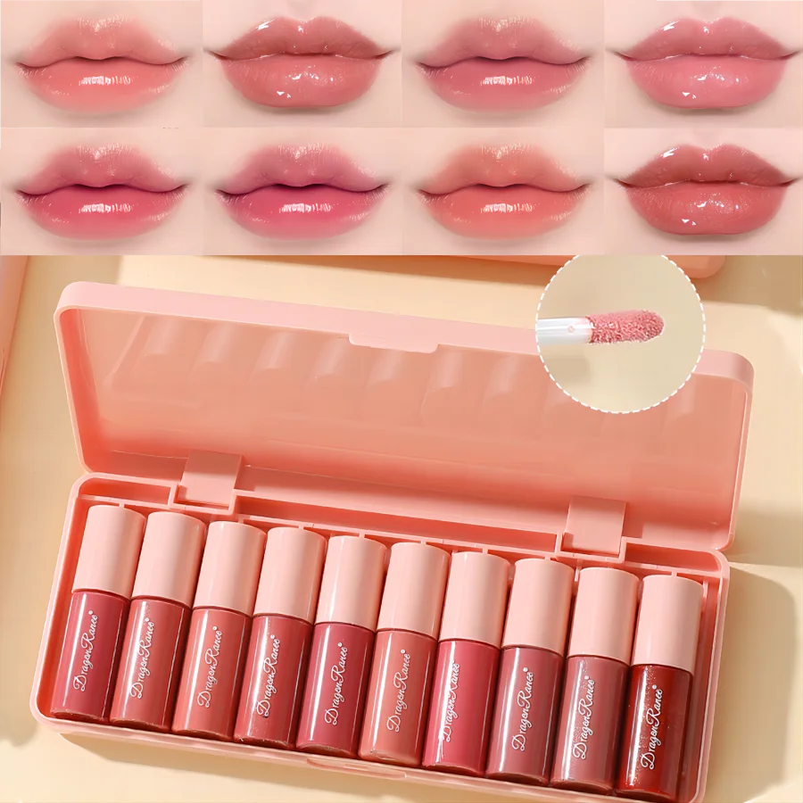 Set of 10 Shimmering Lip Glosses – Hydrating Glossy Lip Color Collection
