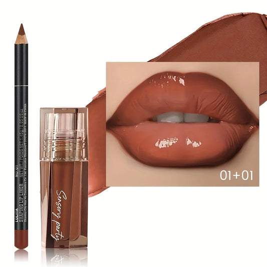 Hydrating Lip Gloss + Lip Liner Kit – Long-Lasting Color & Moisture Lip Set