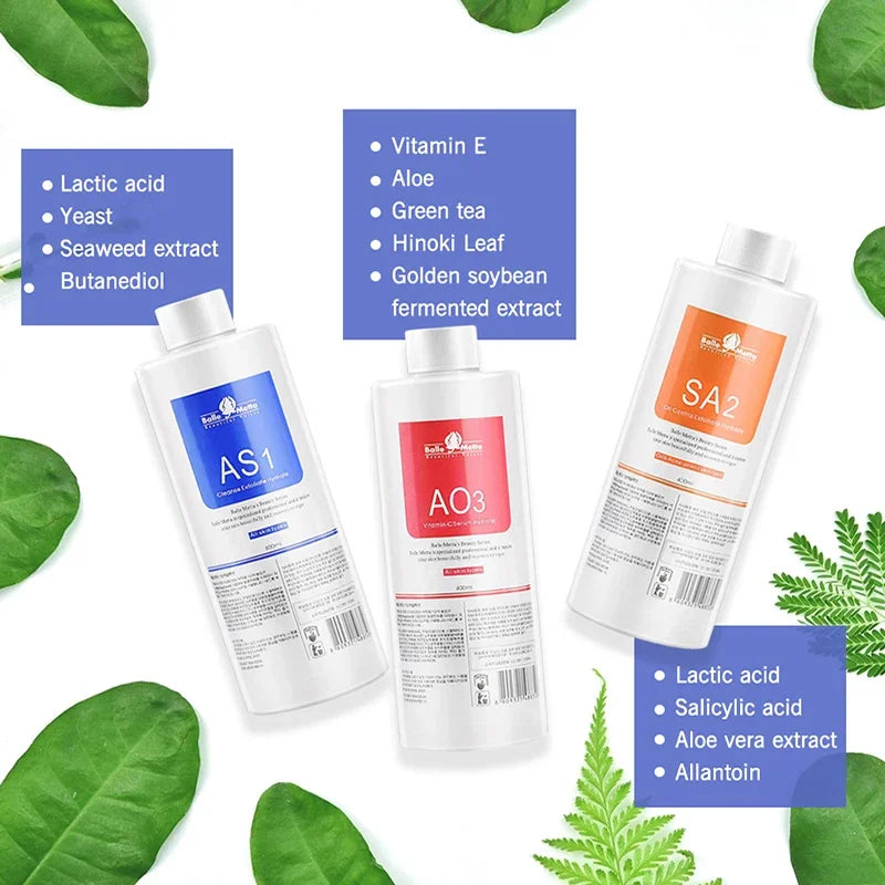 AS1 SA2 AO3 Aqua Peel Facial Serum Kit – Deep Cleaning & Hydrating Solution for Facial Machines (400ml x 3)