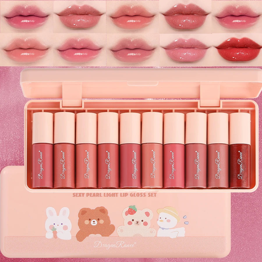 Set of 10 Shimmering Lip Glosses – Hydrating Glossy Lip Color Collection