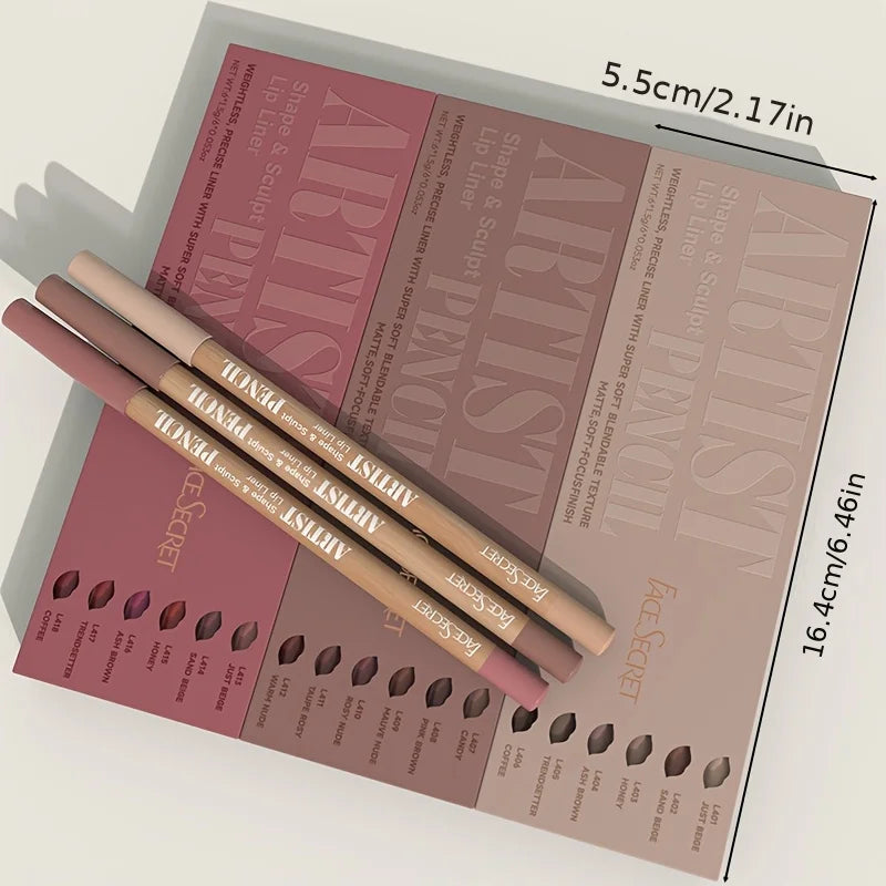 6pcs Velvet Matte Lip Liner Pencils Set – Long-Lasting Precise Lip Definition Collection