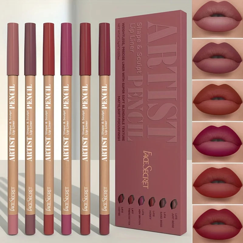 6pcs Velvet Matte Lip Liner Pencils Set – Long-Lasting Precise Lip Definition Collection