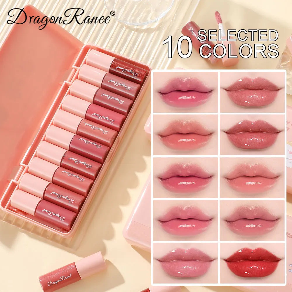 Set of 10 Shimmering Lip Glosses – Hydrating Glossy Lip Color Collection